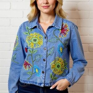Beautiful embroidered denim jacket by Tantrums. Size M